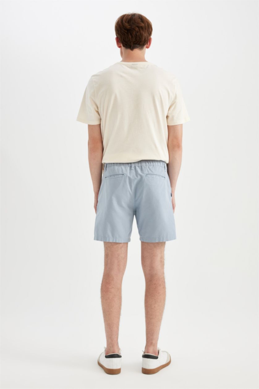 HOMME BLEU Clair Short Bermuda en Lin Coupe Régulière