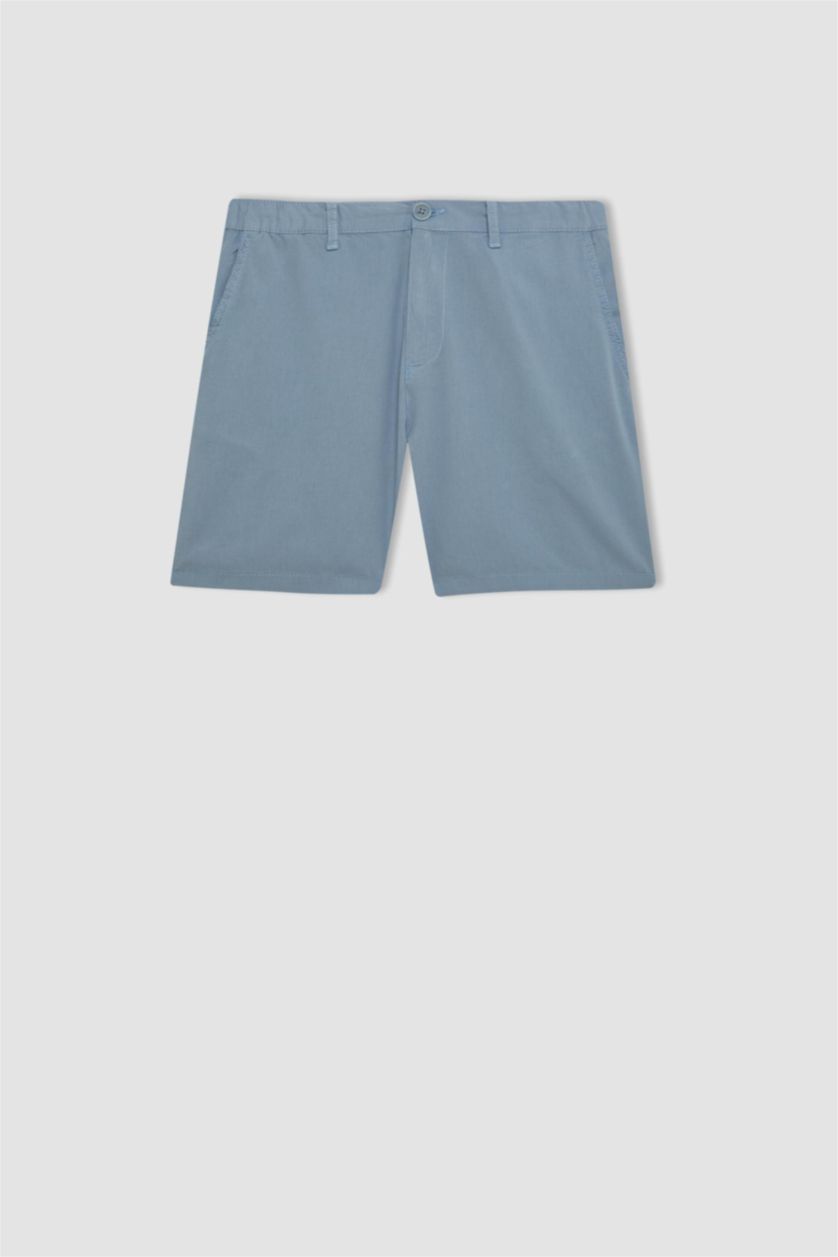 HOMME BLEU Clair Short Bermuda en Lin Coupe Régulière