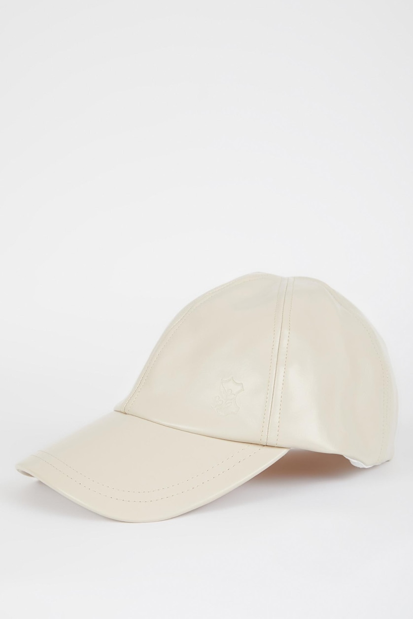 Women Beige Women Olive Leather Cap Hat