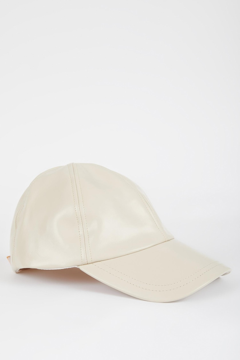 Women Beige Women Olive Leather Cap Hat