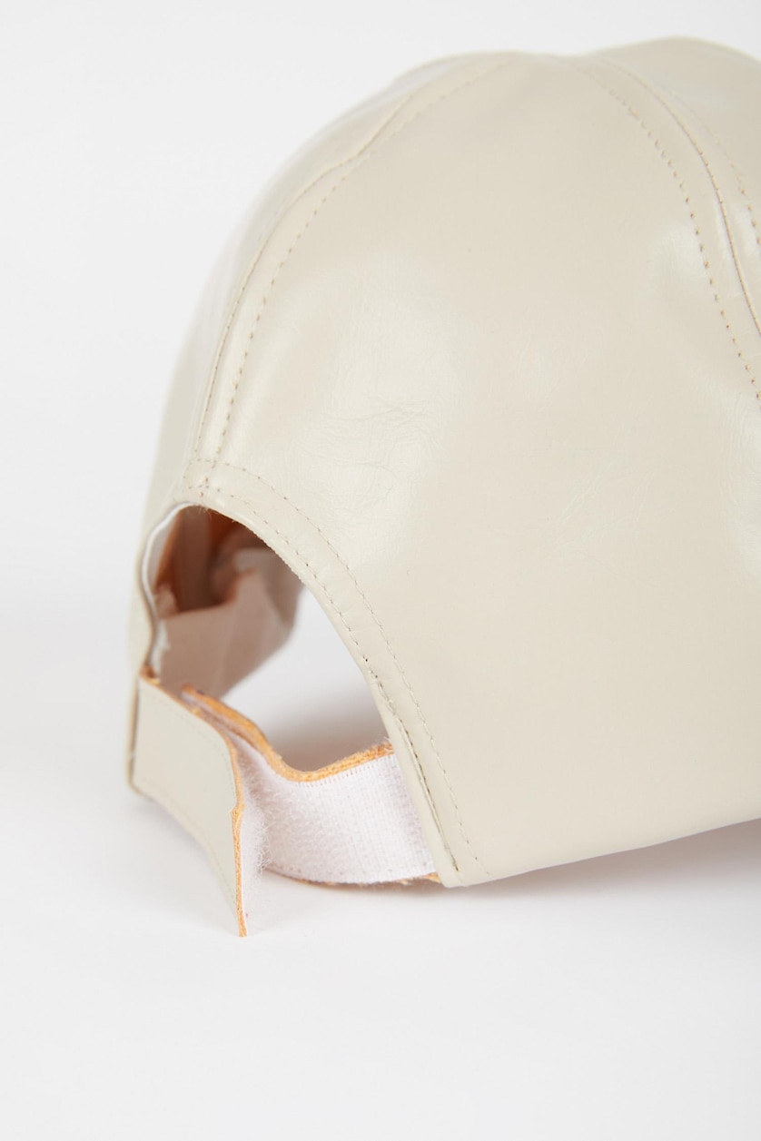 Women Beige Women Olive Leather Cap Hat