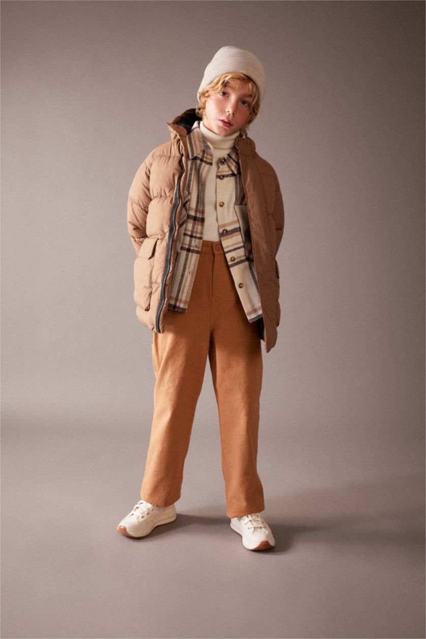 Boys & Teens Beige Girl Hooded Long Puffer Jacket