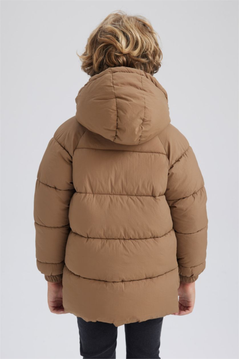 Boys & Teens Beige Girl Hooded Long Puffer Jacket