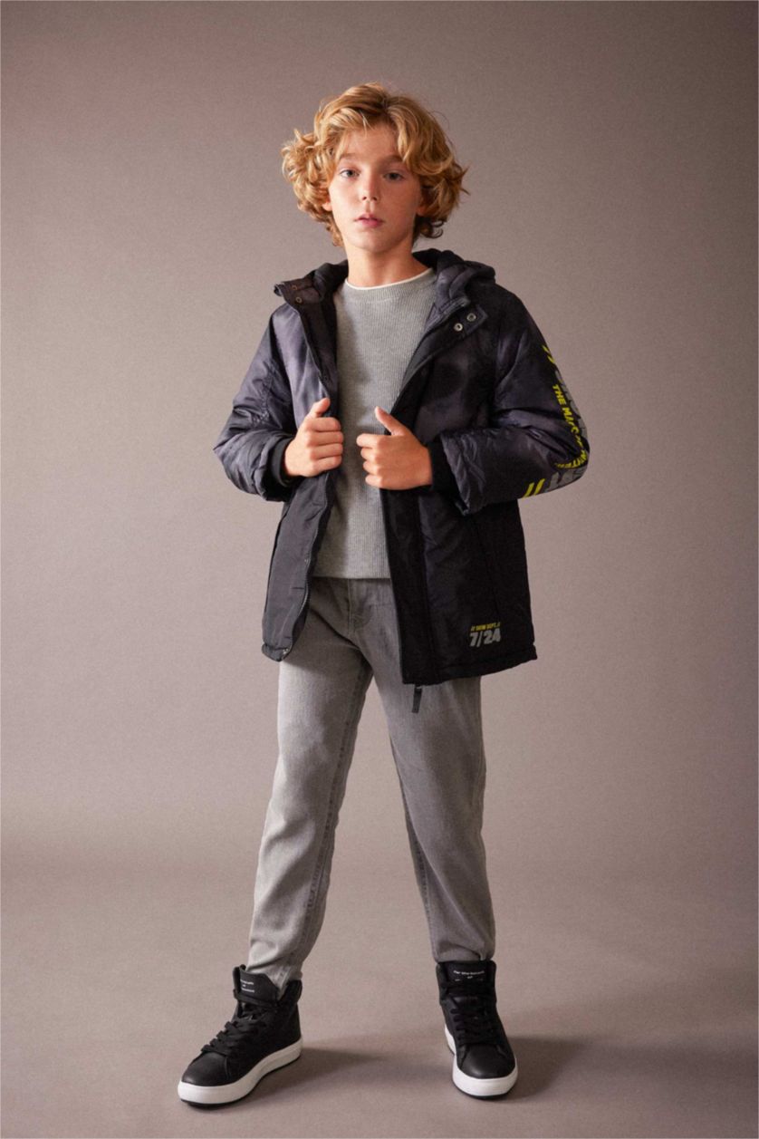 أولاد أسود جاكيت ولادي بغطاء للرأس ببطانة صوفية