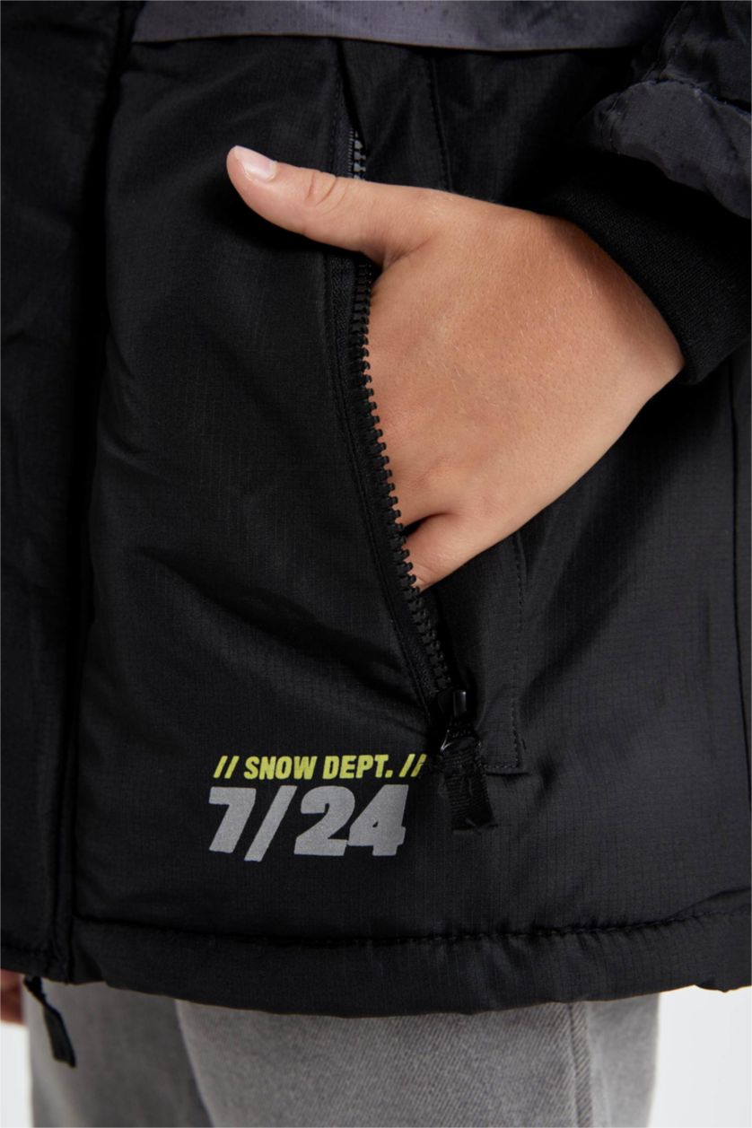 أولاد أسود جاكيت ولادي بغطاء للرأس ببطانة صوفية