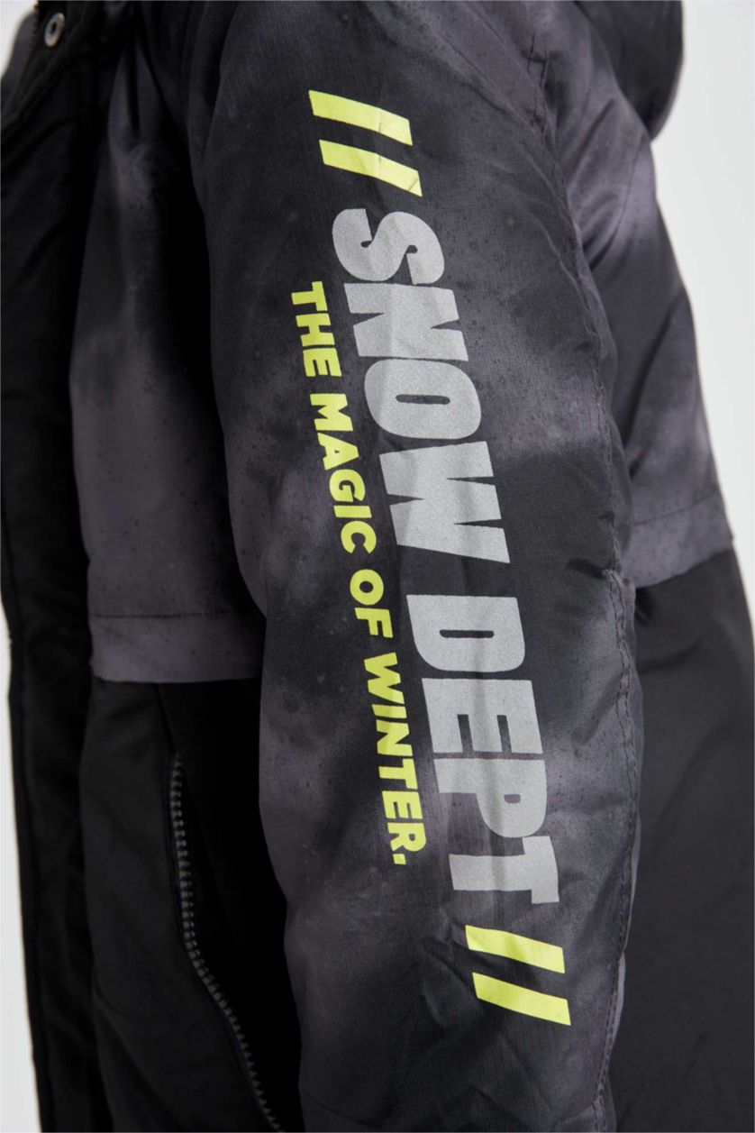 أولاد أسود جاكيت ولادي بغطاء للرأس ببطانة صوفية