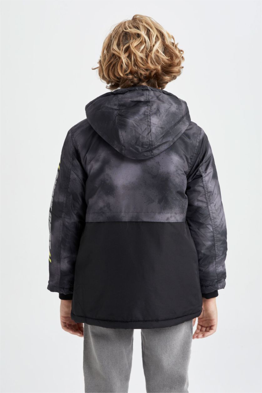 أولاد أسود جاكيت ولادي بغطاء للرأس ببطانة صوفية