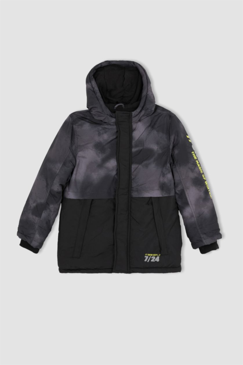 أولاد أسود جاكيت ولادي بغطاء للرأس ببطانة صوفية