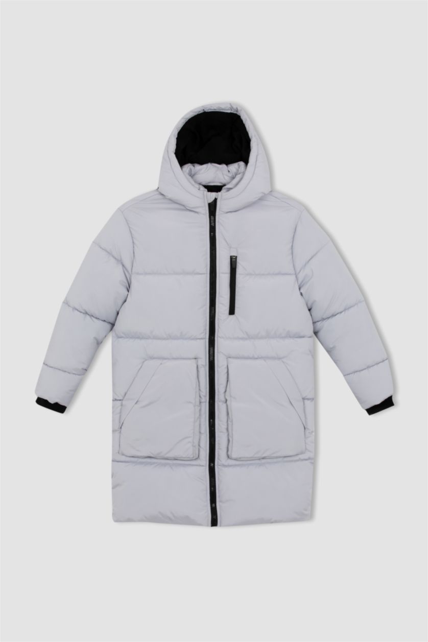 GARÇONS Gris Clair Doudoune à capuche imperméable à motifs avec doublure pour Garçon