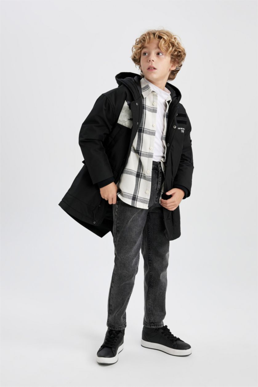 أولاد أسود جاكيت دودون اولادي بغطاء للرأس مقاوم للماء