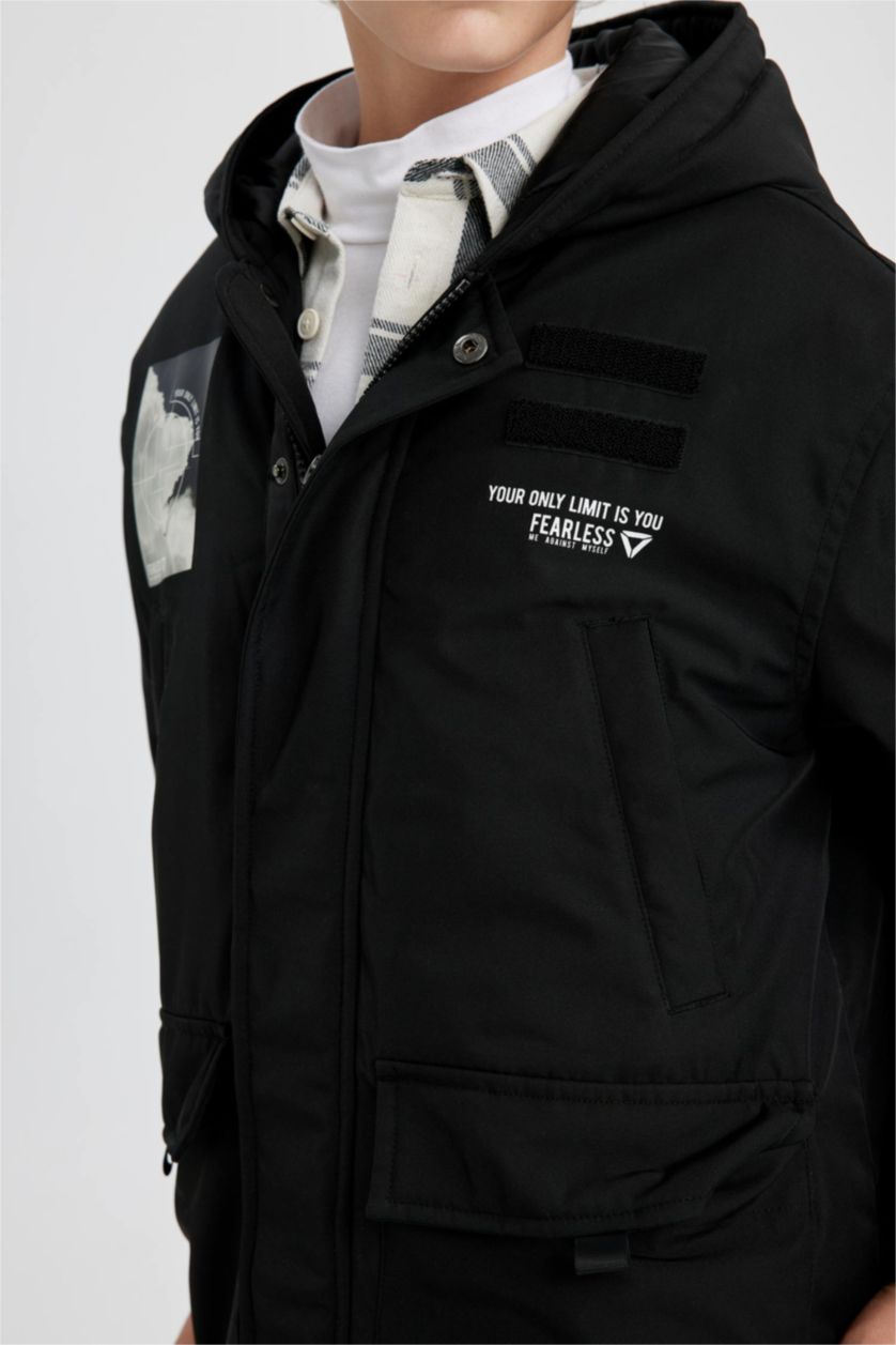 أولاد أسود جاكيت دودون اولادي بغطاء للرأس مقاوم للماء