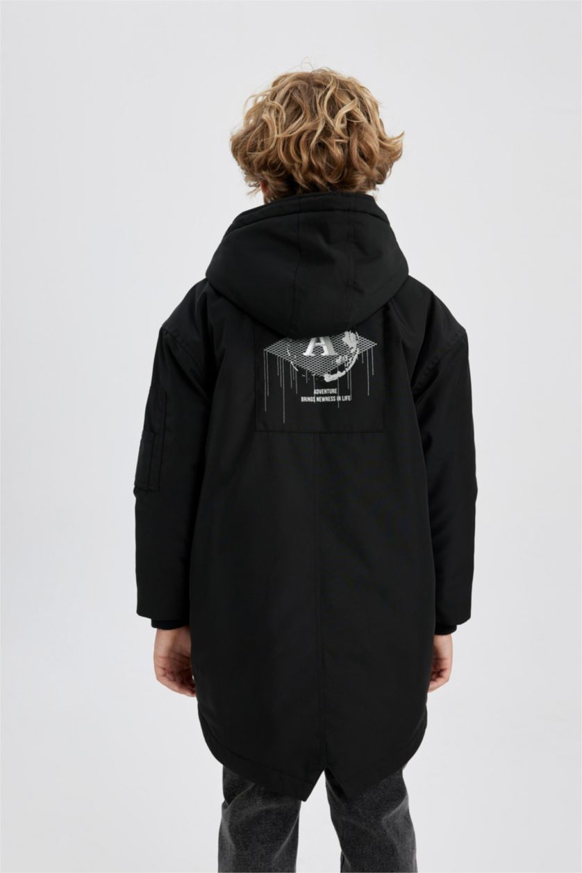 أولاد أسود جاكيت دودون اولادي بغطاء للرأس مقاوم للماء