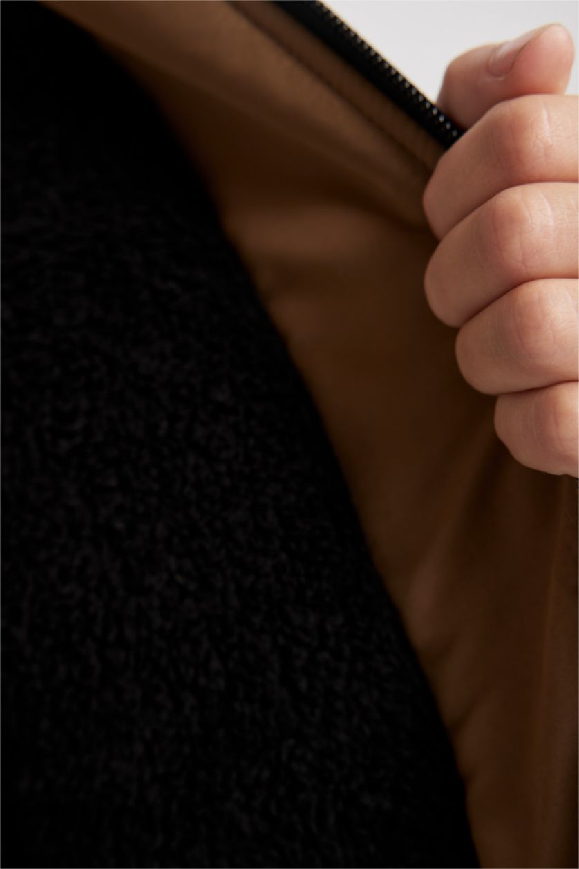 Boys & Teens Brown Boy Waterproof Removable Fur Hooded Plush Lining Puffer Jacket