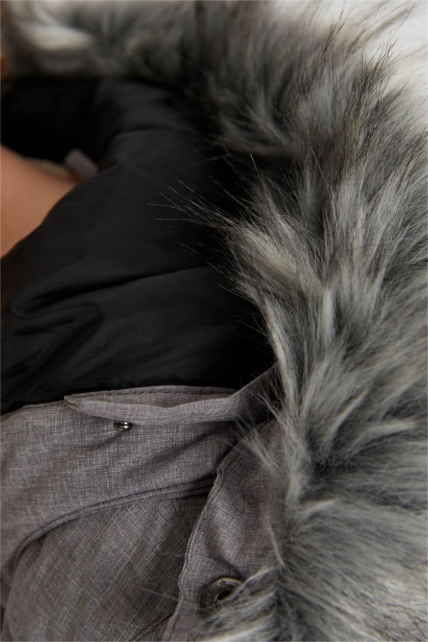 GARÇONS Gris Clair Manteau avec Capuche et Fausse Fourrure et Doublure en Peluche pour Garçon