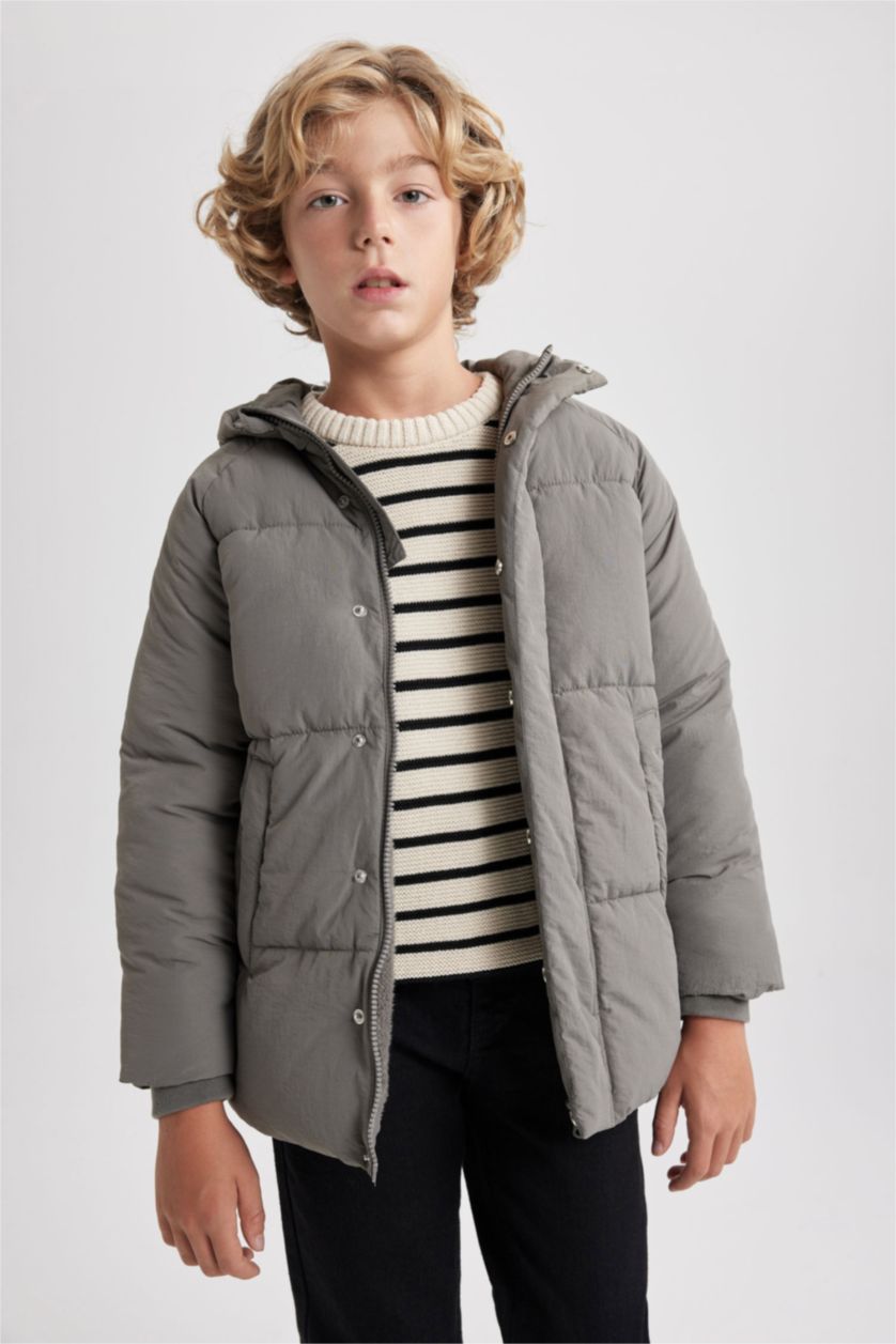 أولاد رمادي قمصلة نفخ ولادي بغطاء للرأس ببطانة صوفية