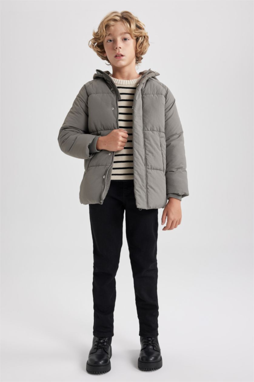 أولاد رمادي قمصلة نفخ ولادي بغطاء للرأس ببطانة صوفية