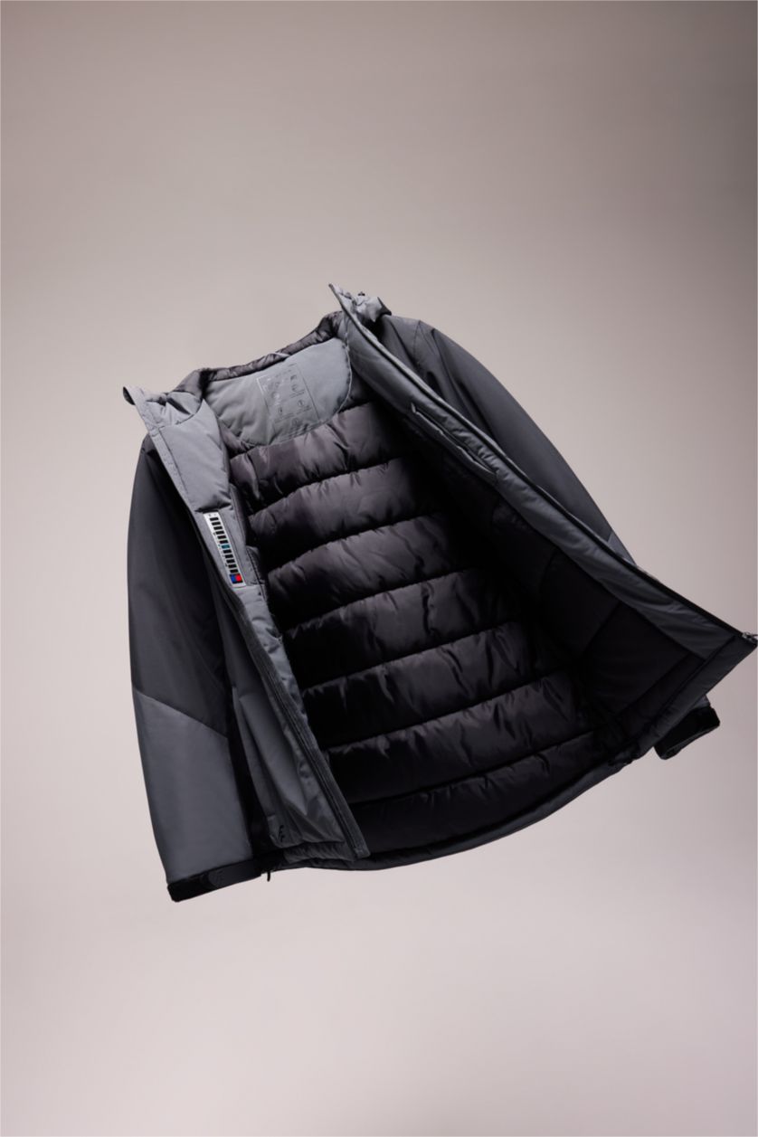 Erkek Siyah Termometreli Su İtici Rüzgar Geçirmez Slim Fit Dar Kesim Kapüşonlu Fermuarlı Mont