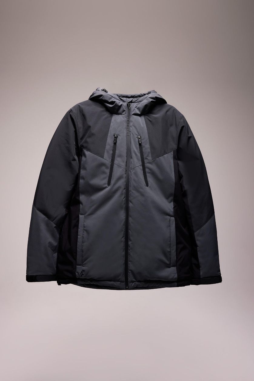 Erkek Siyah Termometreli Su İtici Rüzgar Geçirmez Slim Fit Dar Kesim Kapüşonlu Fermuarlı Mont