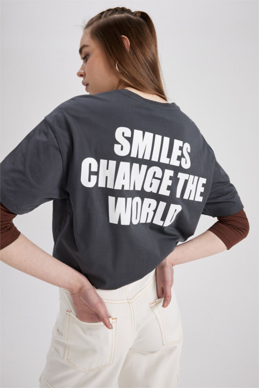 Woman Anthracite Coool SpongeBob Licensed Oversize Fit Crew Neck Short Sleeve T-Shirt