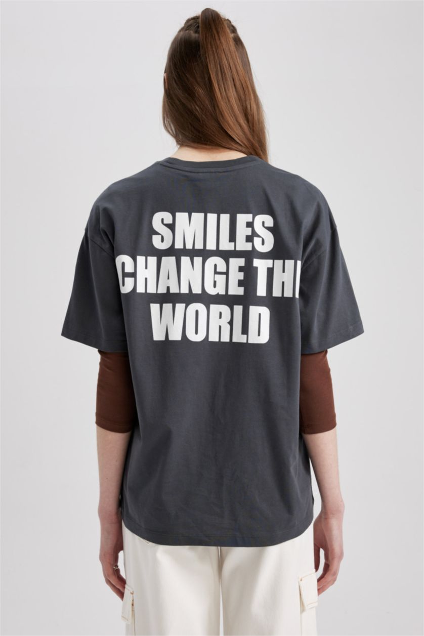 Woman Anthracite Coool SpongeBob Licensed Oversize Fit Crew Neck Short Sleeve T-Shirt