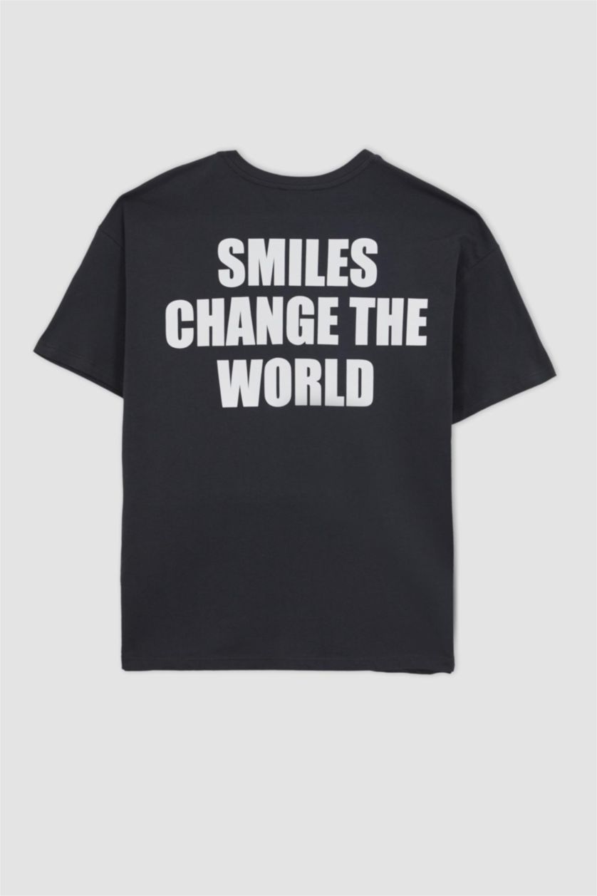 Woman Anthracite Coool SpongeBob Licensed Oversize Fit Crew Neck Short Sleeve T-Shirt