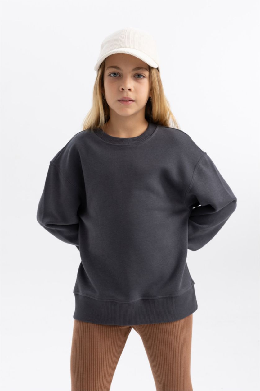 GIRLS & TEENS Anthracite Girl Crew Neck Sweatshirt
