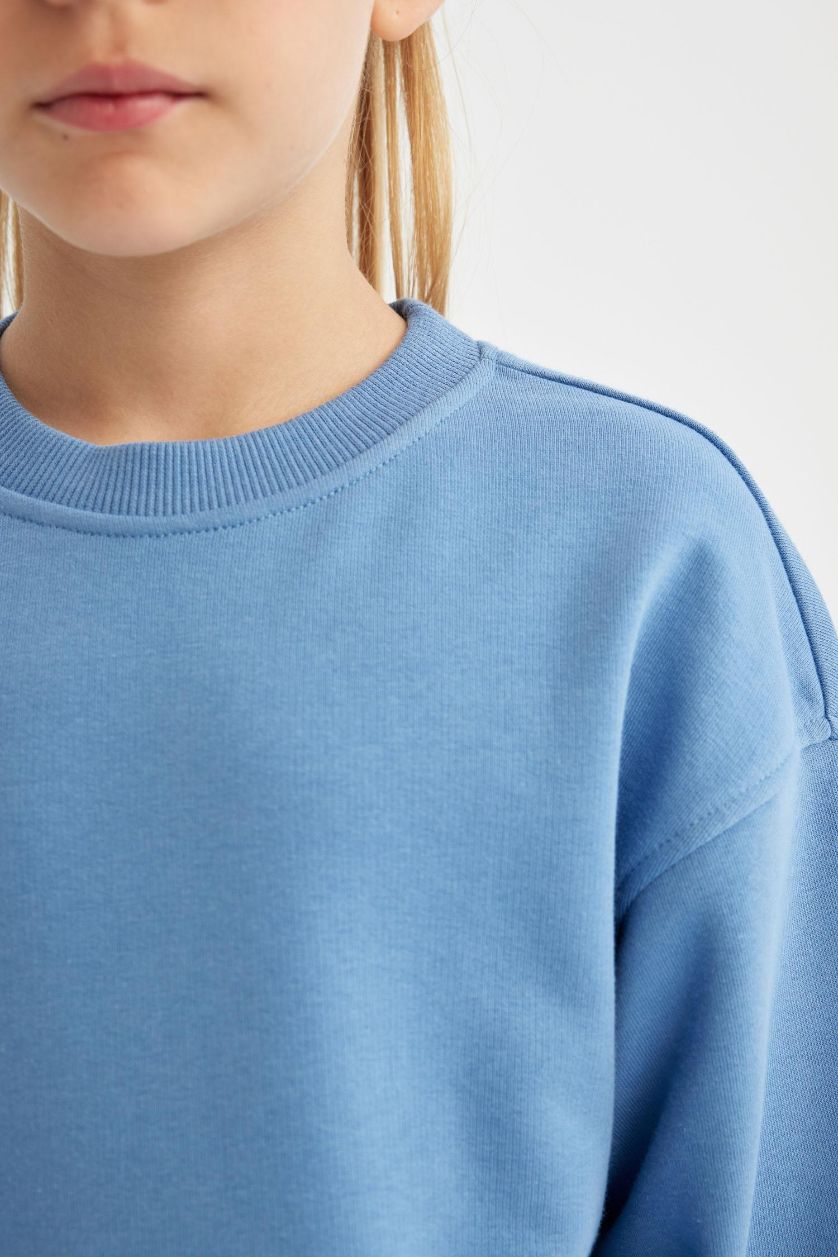 Girls & Teens Blue Girl Relax Fit Crew Neck Basic School Sweatshirt