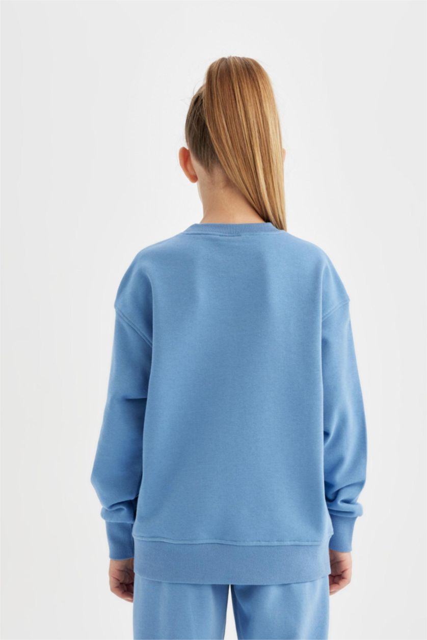 Girls & Teens Blue Girl Relax Fit Crew Neck Basic School Sweatshirt