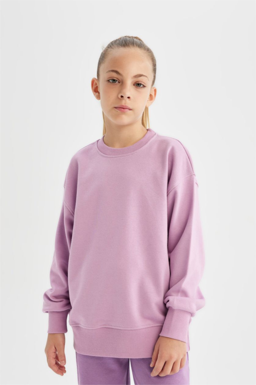 Girls & Teens Lilac Girl Relax Fit Crew Neck Basic School Sweatshirt