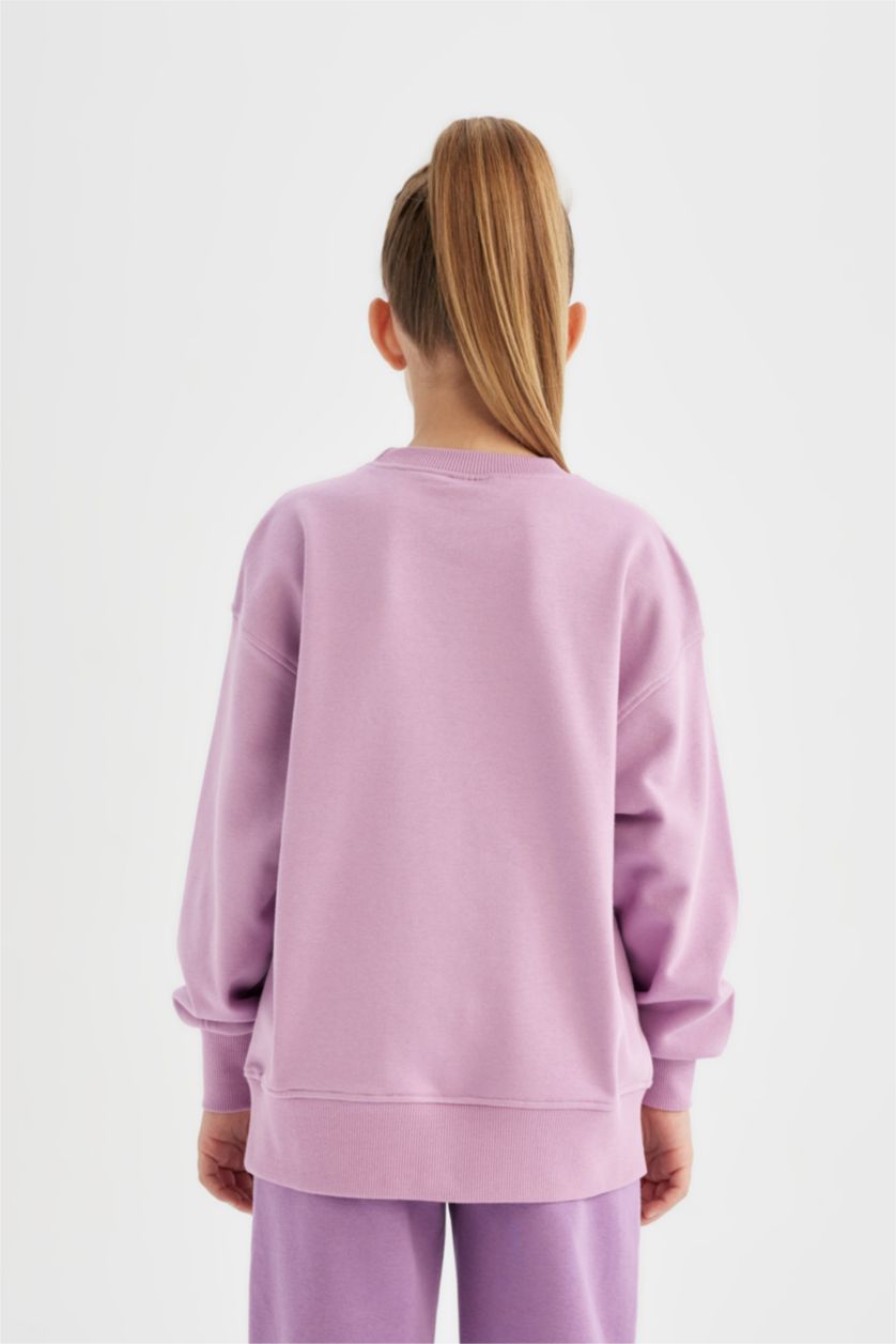 Girls & Teens Lilac Girl Relax Fit Crew Neck Basic School Sweatshirt