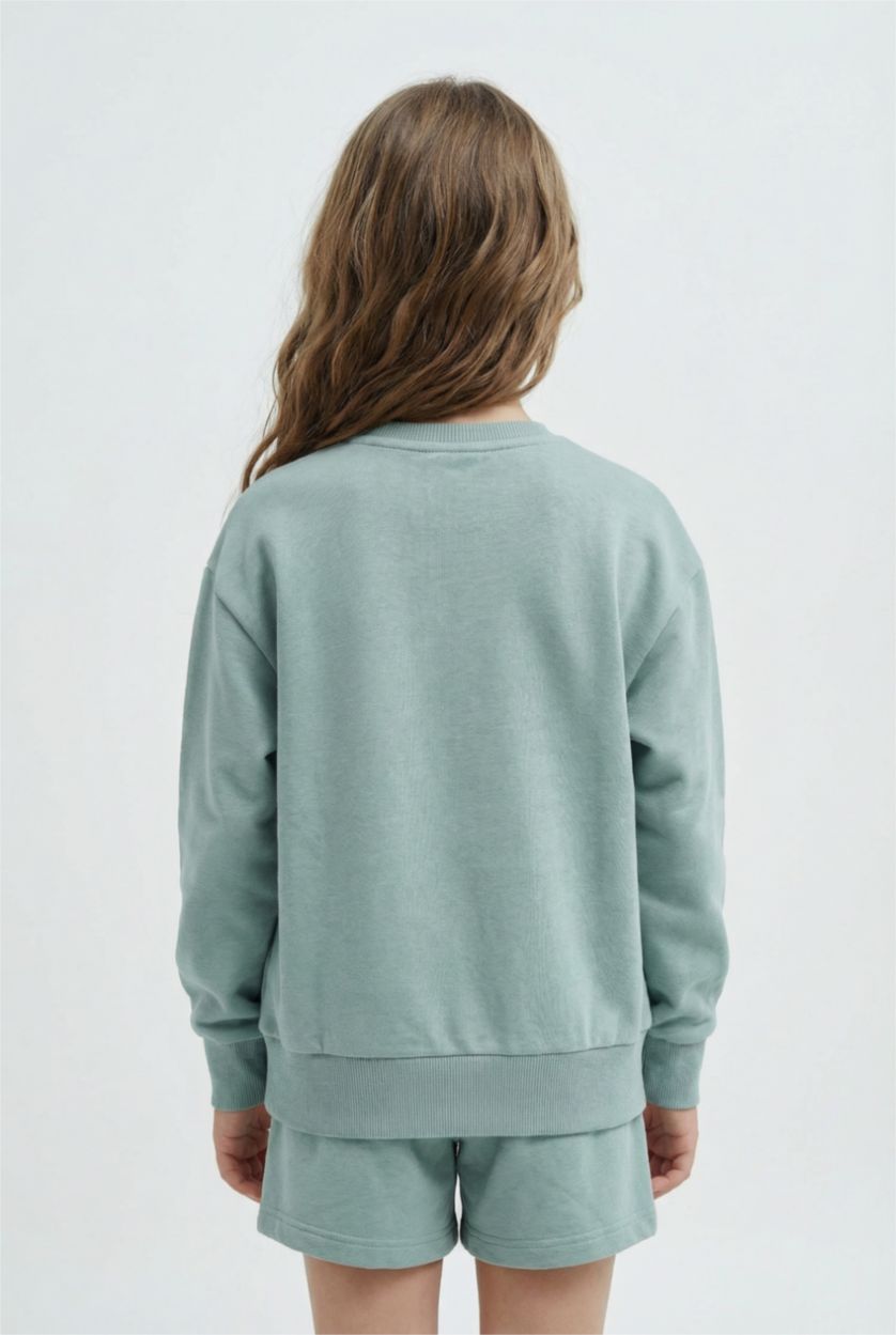 Девочки и подростки Светло-зеленый Свитшот свободного кроя с принтом для девочек, Школьная коллекция