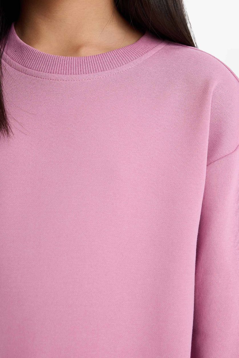 بناتي زهري سويت شيرت بناتي بيزك قصة مريحة زهري