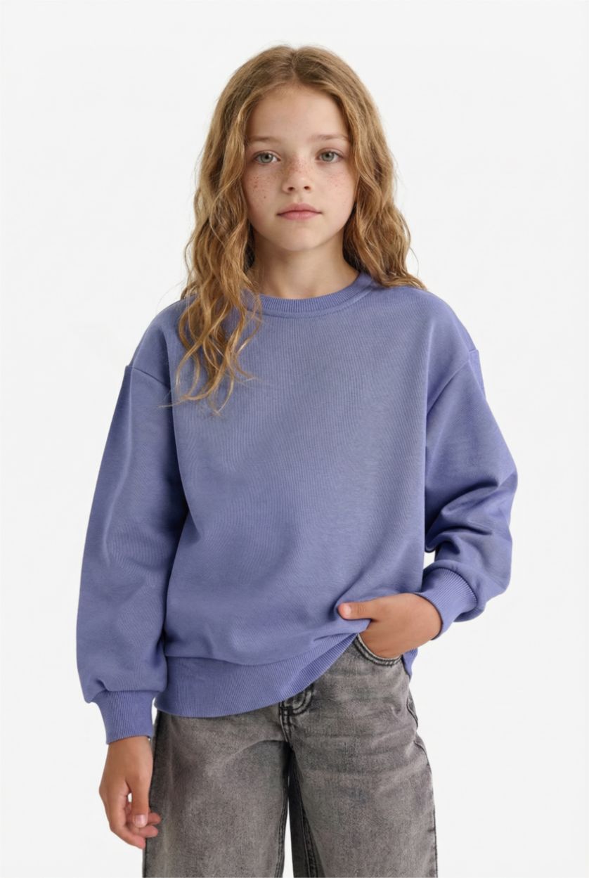 GIRLS & TEENS Light Violet Girl Relax Fit Crew Neck Basic Sweatshirt