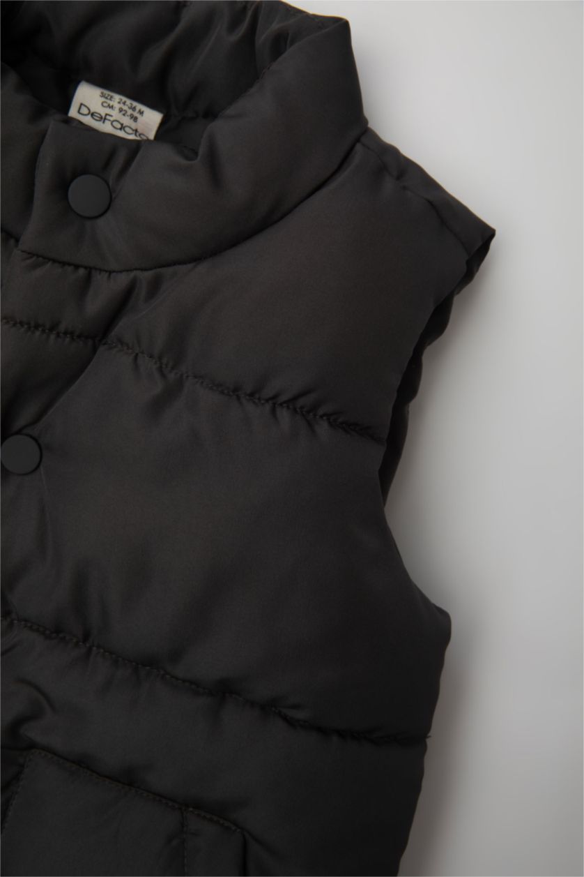 Erkek Bebek Koyu Antrasit Erkek Bebek Dik Yaka Çıtçıtlı Cepli Şişme Yelek