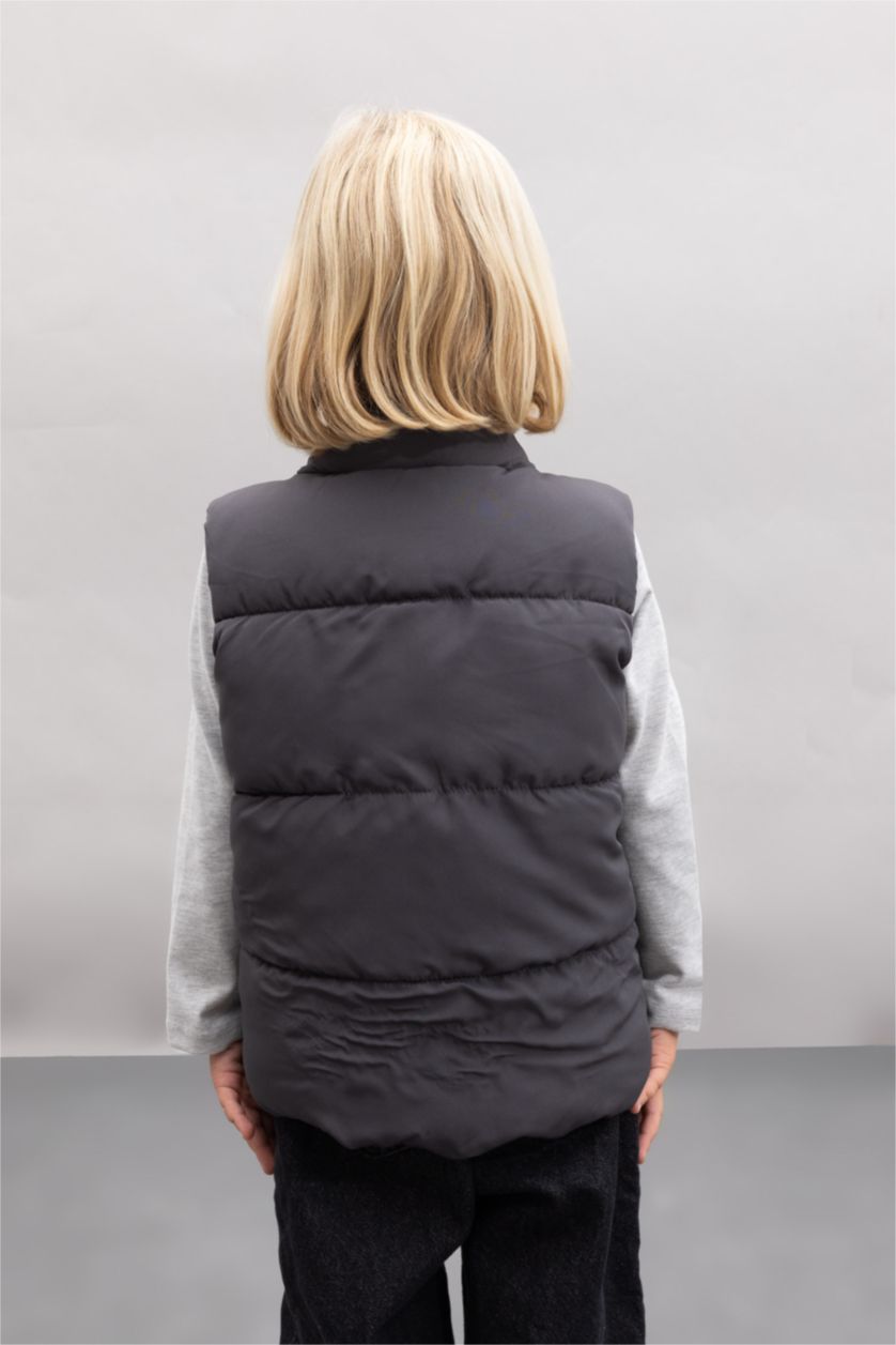 Erkek Bebek Gri Erkek Bebek Dik Yaka Su Geçirmez Kumaş Çıtçıtlı Şişme Yelek