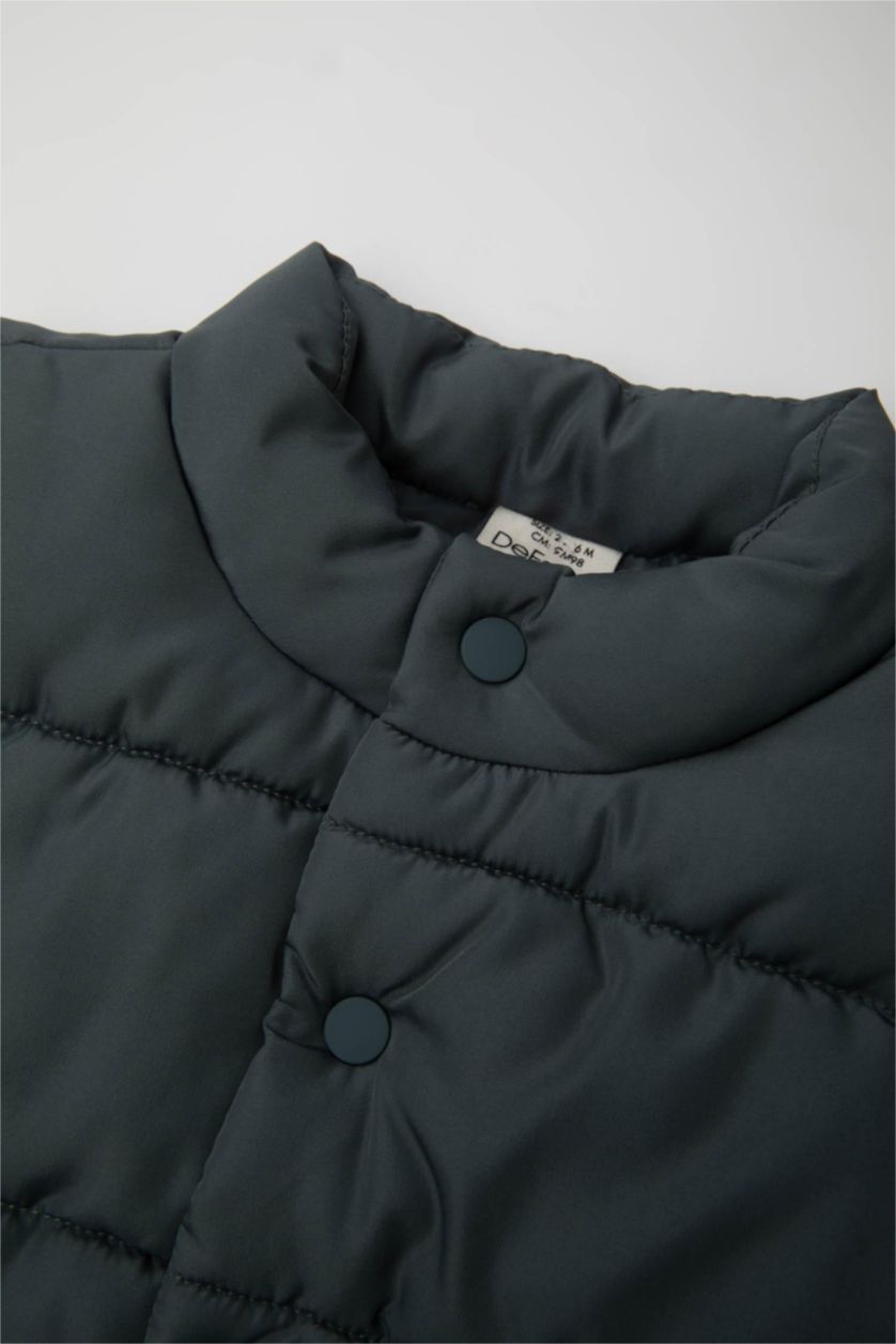 Erkek Bebek Gri Erkek Bebek Dik Yaka Su Geçirmez Kumaş Çıtçıtlı Şişme Yelek