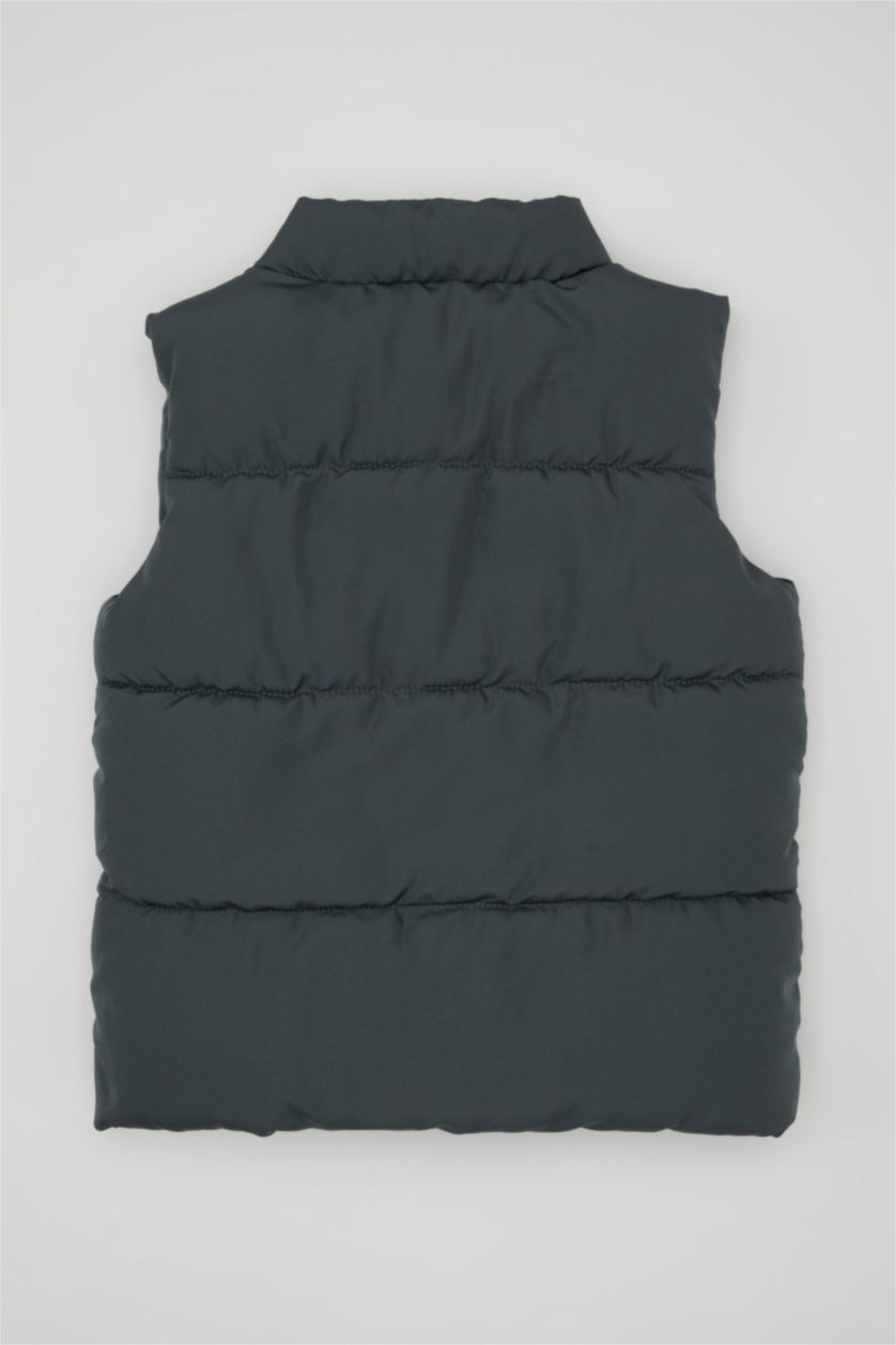 Erkek Bebek Gri Erkek Bebek Dik Yaka Su Geçirmez Kumaş Çıtçıtlı Şişme Yelek