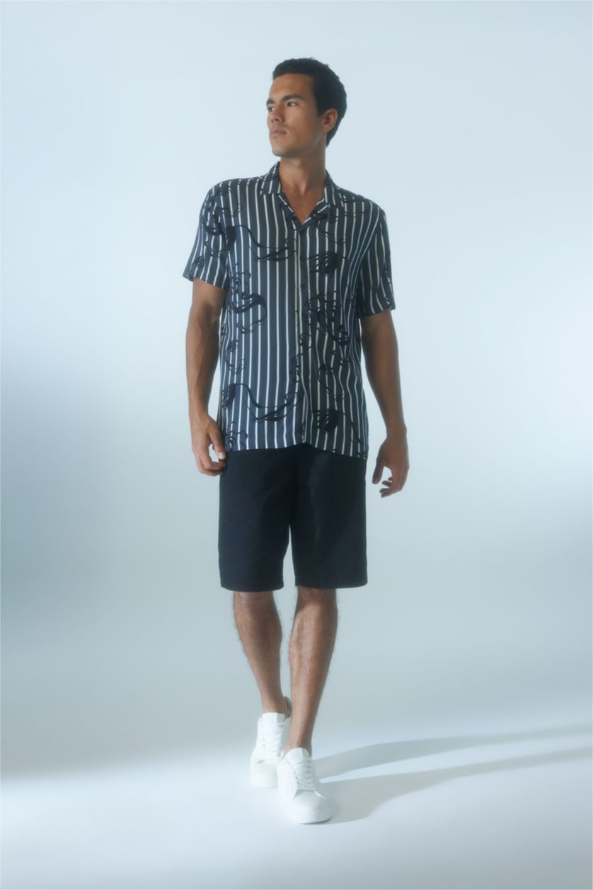 رجالي أنثرا قميص فيسكوز مطبوع قصة عادية