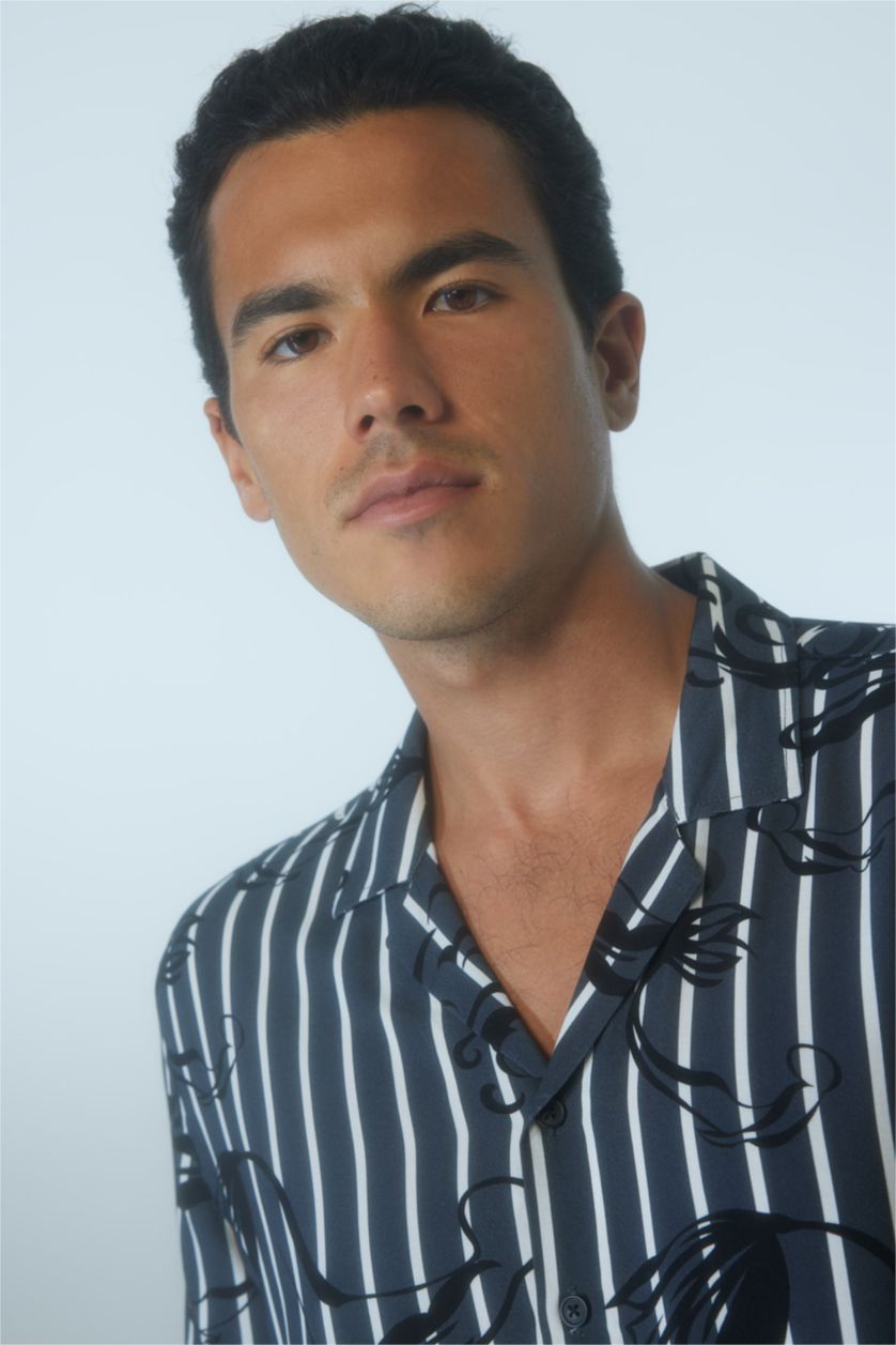 رجالي أنثرا قميص فيسكوز مطبوع قصة عادية