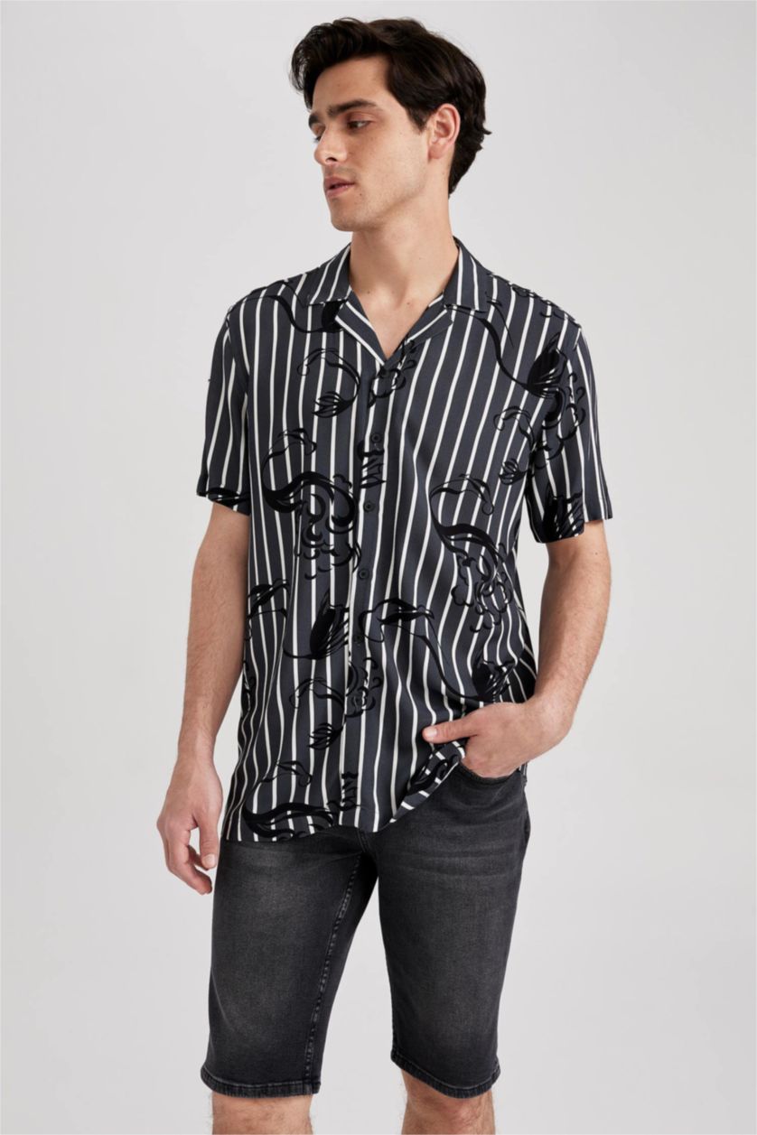 رجالي أنثرا قميص فيسكوز مطبوع قصة عادية