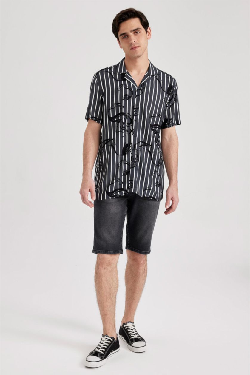 رجالي أنثرا قميص فيسكوز مطبوع قصة عادية