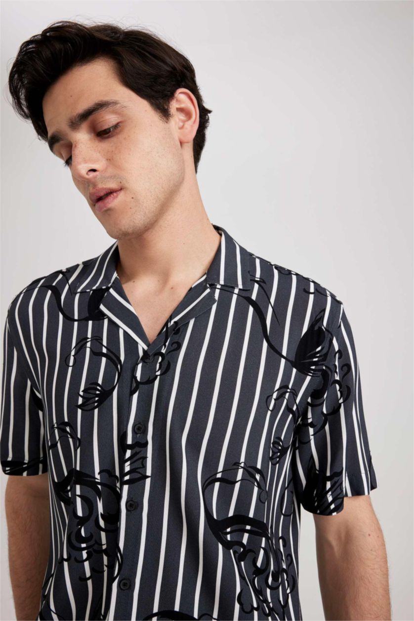 رجالي أنثرا قميص فيسكوز مطبوع قصة عادية