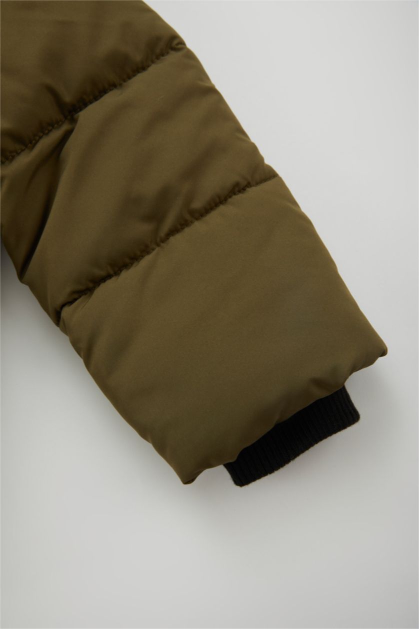 طفل صغير كاكي قمصلة نفخ ولادي مقاوم للماء مبطن بفرو