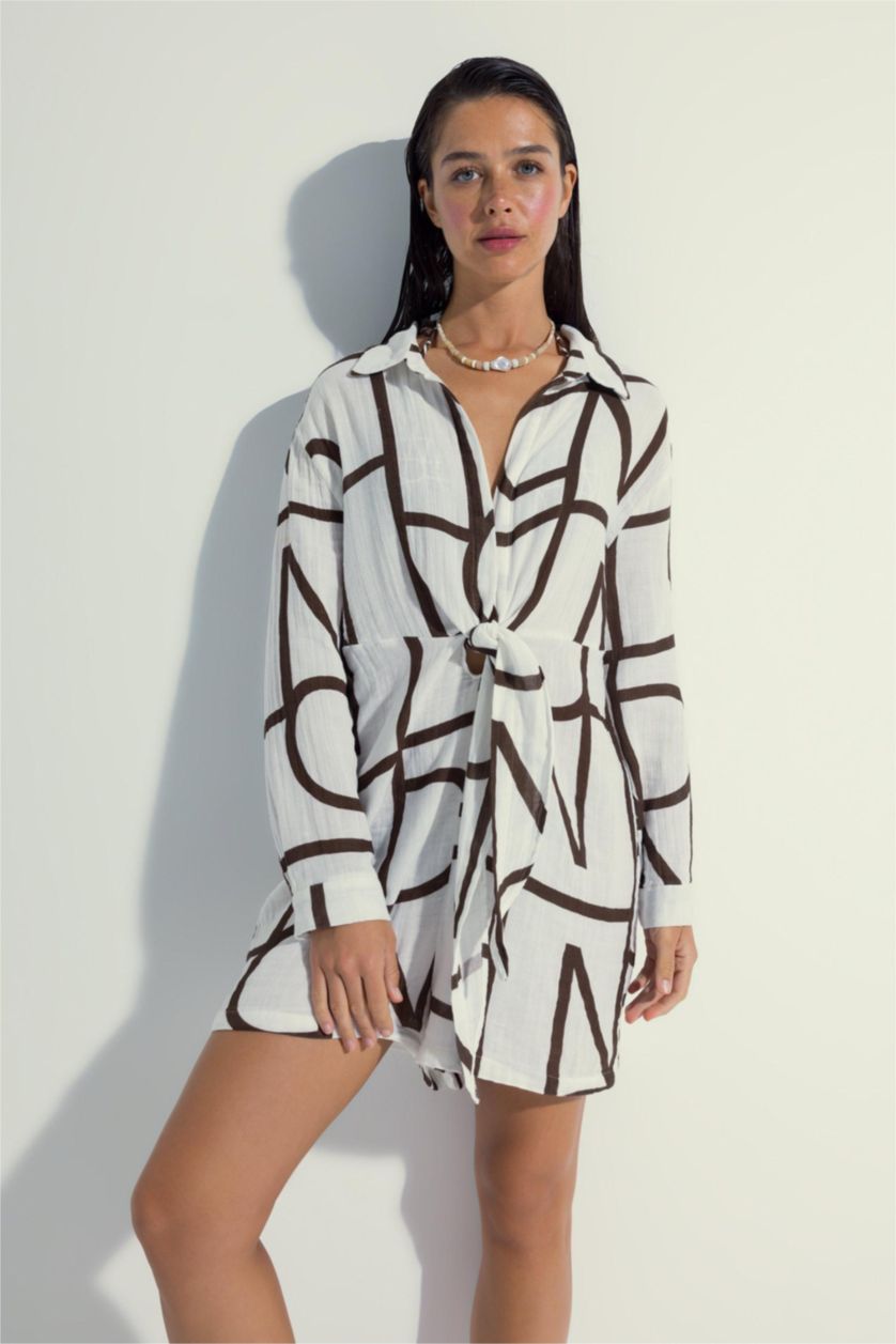 WOMAN Light Brown Fall in Love Regular Fit Printed Cotton Beach Dress