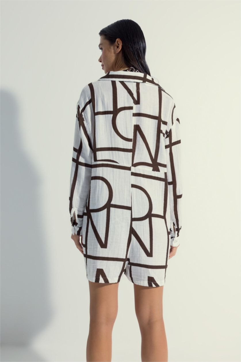 WOMAN Light Brown Fall in Love Regular Fit Printed Cotton Beach Dress