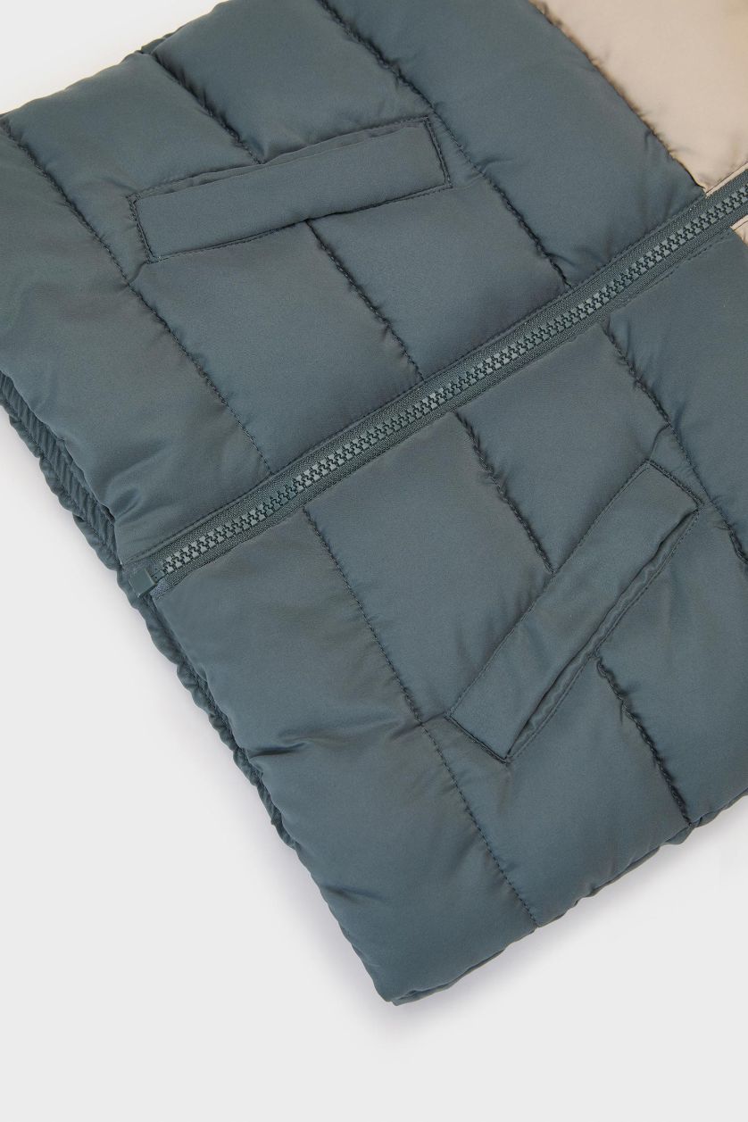 Erkek Bebek Gri Su Geçirmez Polar Astarlı Kapüşonlu Şişme Yelek Erkek Bebek