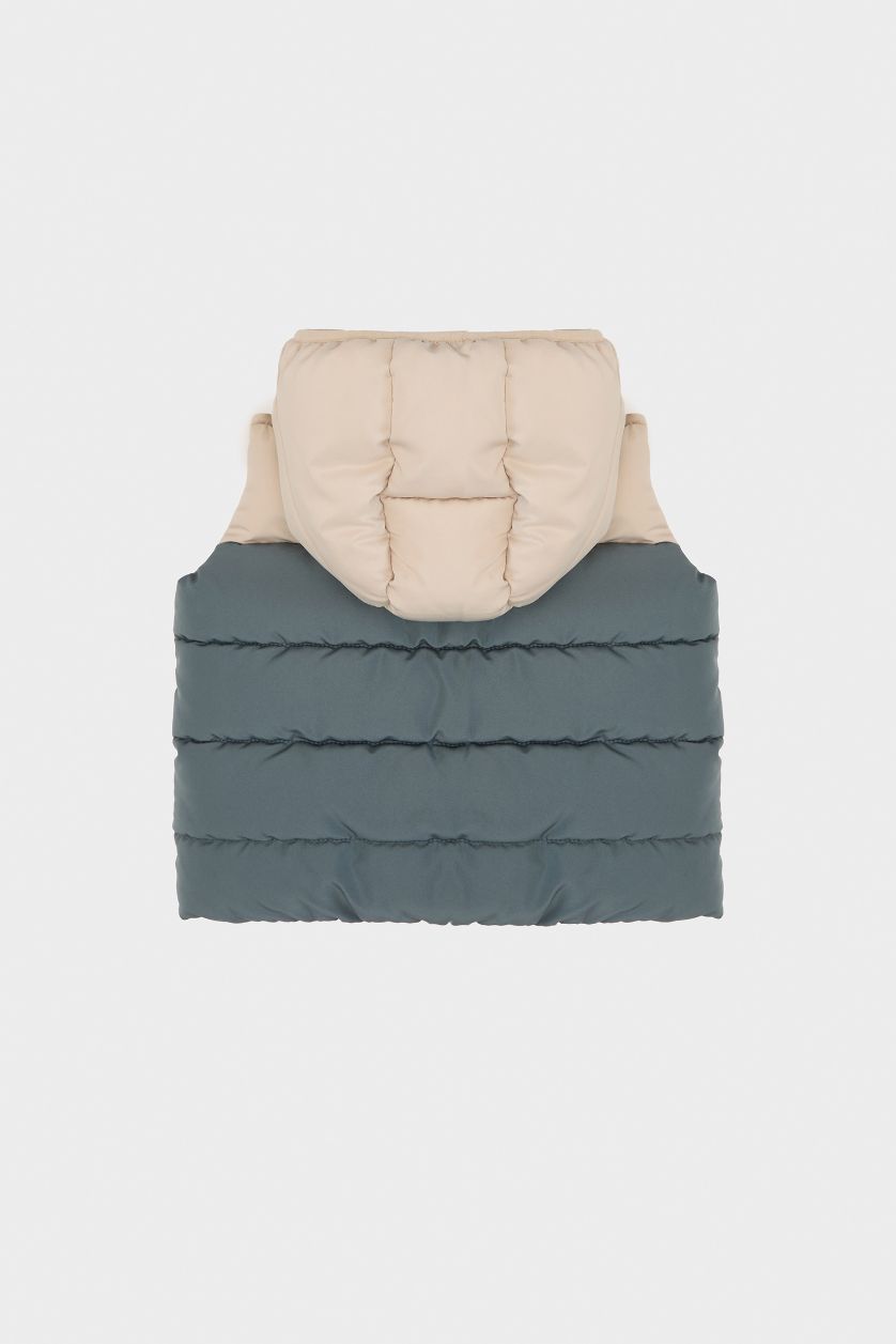 Erkek Bebek Gri Su Geçirmez Polar Astarlı Kapüşonlu Şişme Yelek Erkek Bebek