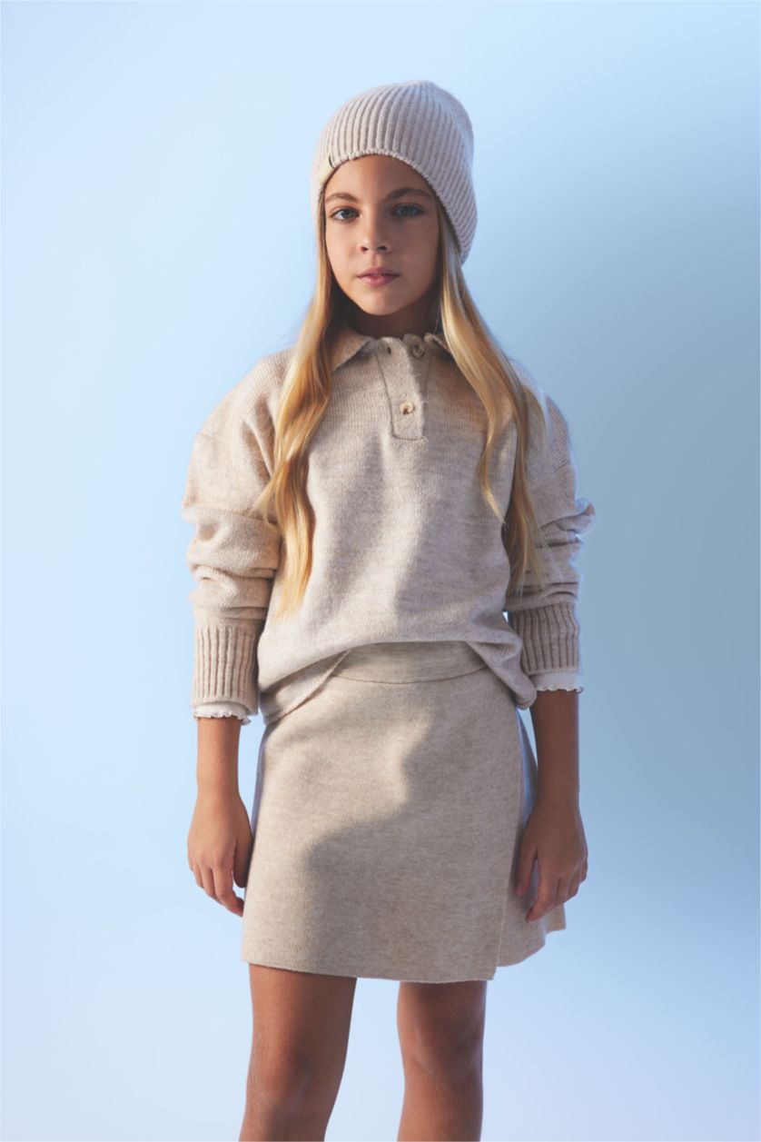 GIRLS & TEENS Beige Melange Girl Polo Neck Pullover
