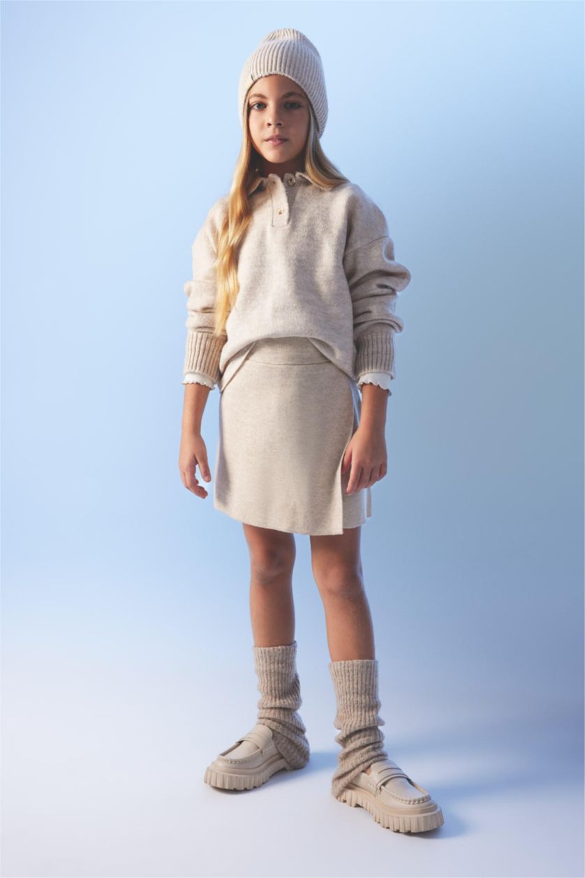 GIRLS & TEENS Beige Melange Girl Polo Neck Pullover