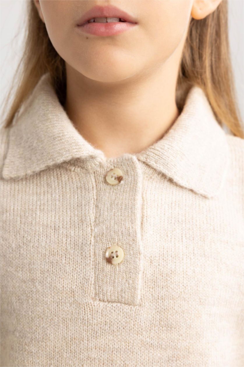 GIRLS & TEENS Beige Melange Girl Polo Neck Pullover